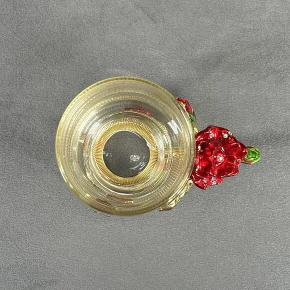 Elegant Tea Cup Glass Coffee Mug Enamel Rose Flower Butterfly ARC and Spoon - Picture 6 of 16